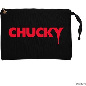 Resim Chucky Logo Siyah Clutch Astarlı Cüzdan / El Çantası - Siyah 