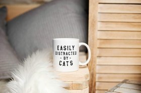 Resim Kedilerin Dikkati Kolayca Dağılan Kupa, Komik Kedi Kupa, Kedi Anne Kupa, Kedi Da İngilizce Kupa 
