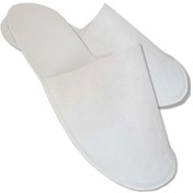 Resim 100 Çift Overloklu Beyaz Tela Otel Terliği Tek Kullanımlık Kullan At Beyaz 