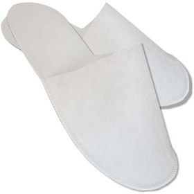 Resim 100 Çift Overloklu Beyaz Tela Otel Terliği Tek Kullanımlık Kullan At Beyaz 