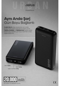 Resim Jopus 20000mah Powerbank - Led Işık Göstergeli - Taşınabilir Şarj Cihazı Siyah 