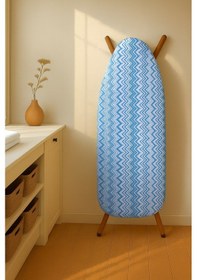 Resim Ütü Masası Kılıfı Keçeli Mavi Zikzak Desen Battal Boy Xxl Pamuklu Yanmaz Üretim Beyaz - Mavi 