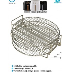 Resim DolphFin Philips Air Fryer Xxl Uyumlu Üç Katlı Fritöz Izgarası Paslanmaz Çelik SMRT-119 