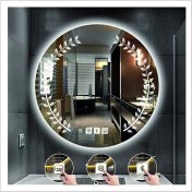 Resim Dnr-Mirror90 Cm Beyaz Ledli Tasarım Kumlamalı Dokunmatik Bluetoothlu Buğu Önleyicili Banyo Aynası Makyaj Ayna 