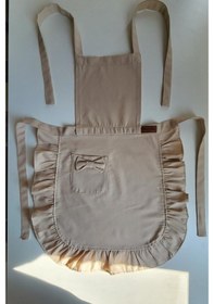 Resim Keten Fırfırlı Bohem Mutfak Önlüğü Bej 
