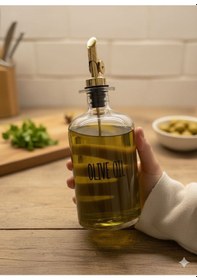 Resim Morponi 2'li Gold Başlıklı Şeffaf Cam Yağdanlık Seti 500 Ml+500 Ml Oliva Glass Beyaz 