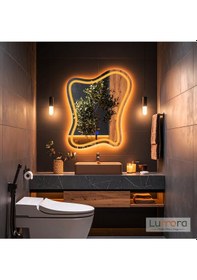 Resim Elvenor Amber Led'li Lazer Kumlamalı Lavabo & Banyo Aynası Dokunmatik Sensörlü 70 X 56 Cm Turuncu 