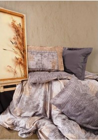 Resim Saten Çift Kişilik Nevresim Takımı Amentes Gri 