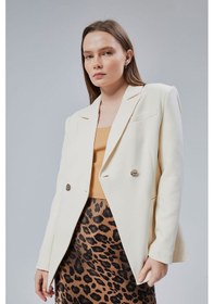 Resim Kadın Kruvaze Kapama Oversize Blazer Ceket Ekru 