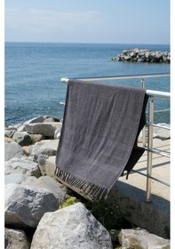 Resim Coastline Antrasit Çift Tarafı Bukle 100x180 Cm Boyasız %100 Organik Pamuk Saçaklı Plaj Havlusu Antrasit 