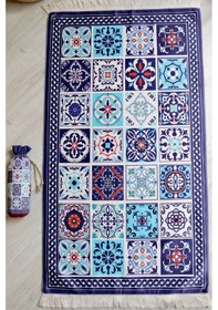 Resim Pratik Ve Taşınabilir Ipek Dokulu Keseli Seccade 40 Yama Desen S100110 Turuncu Lacivert 