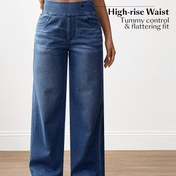 Resim Kadınlar için Yüksek Bel Geniş Paça Pantolon - Esnek, Rahat ve Zarif, Cep Detaylı, Koyu Mavi, Günlük Giyim ve Tüm Mevsim Stili İçin Mükemmel, Pantolon, Kadınlar için Yan Fermuarlı Pantolon, Kadınlar için Yan Fermuarlı Kot Pantolon, Çok Yüksek Bel Esnek Denim Külote, Karın Kontrolü Kot 