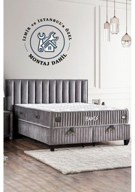 Resim Hades Yatak Seti Çift Kişilik Lüks Orta Sert Paket Yaylı Yatak, Üst Sınıf Gri Baza Ve Başlık Takımı 180 x 200 