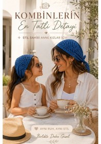Resim Anne Kız Kombin Bandana El Örgüsü Saç Bandı Bohem Stil Ayarlanabilir 2li Set Lacivert 