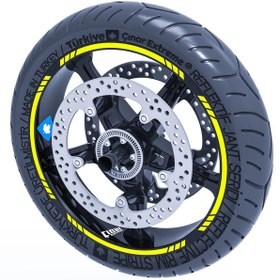 Resim Floresan Sarı 4 Parçalı Kesikli Jant Şeridi Sticker Çınar Extreme 