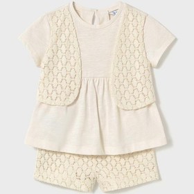 Resim Mayoral Kız Bebek Güpürlü Şort Set Krem 