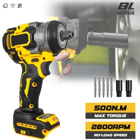Resim Kablosuz darbeli anahtar, 1/2 inç fırçasız yüksek torklu anahtar, 500N.m, 2800RPM darbe tahrik kiti, for Dewalt pil için matkap ucu/soket, ev dekorasyonu ve araba tamiri için uygun 