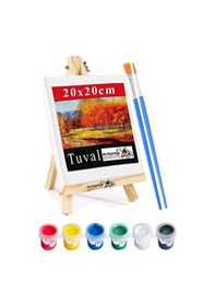Resim Mini Şövale 20x20 Cm Tuval 3 Ml Akrilik Boya 6 Renk Ve Fırça 1 Paket 20x20 Mini Tuval Masaüstü Küçük Şövale Boyama Seti 