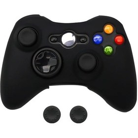 Resim Siyah-silikon Koruyucu Kılıf Xbox 360 Gamepad İçin Kauçuk Kabuk Cilt Xbox 360 Denetleyicisi + 2 Başparmak Sapları Caps 