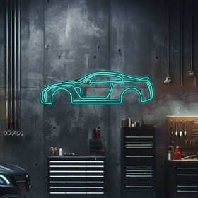 Resim Skyline GT-R R35 Metal Neon Araç Silüeti - MTN0037 - Buz Mavisi / 99 cm 