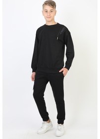 Resim Mevsimlik Respect Baskılı 2 İplik %100 Pamuk 2 İplik Uzun Kollu Erkek Çocuk Sweatshirt-90934 Siyah 