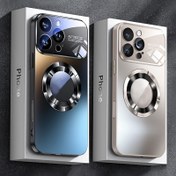 Resim Lüks Titanyum Metalik Renkli Manyetik Kablosuz Şarj Mat Telefon Kılıfı iPhone 16 15 14 13 12 11 Pro Max Plus Darbeye Dayanıklı Cam Pencere Kamera Lens Koruma Kapak ile Oymalı Logo 
