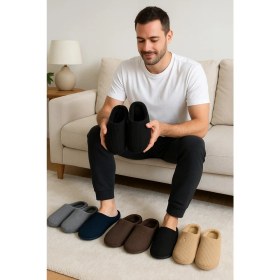 Resim ModaFrato VELVET Erkek Ev Terliği Ses Yapmayan Taban Yünlü Terlik 