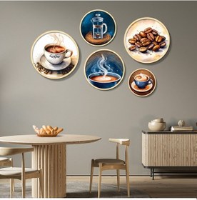 Resim Yuvarlak Ahşap Pastel Tonlarda Kahve Teması Tablo Seti 