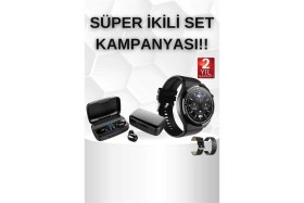 Resim Kablosuz Bluetooth Kulaklık ve Kordon Hediyeli Akıllı Saat Nabız Ölçer Uzun Pil Ömrü 