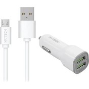 Resim Hytech HY-X42 3.4A Hızlı Şarj Micro USB Kablolu 2 USB Beyaz Araç Şarj Cihazı 