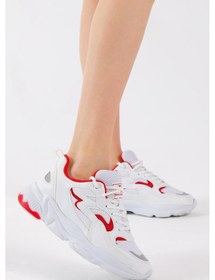Resim Rahat Kalıp Yüksek Taban Bağcıklı Unisex Beyaz Kırmızı Spor Ayakkabı Tb251-0 Beyaz Kırmızı 