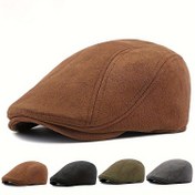Resim Klasik Beret Şapka Kahverengi, Siyah, Zeytin Yeşili ve Koyu Gri Renklerde - Şık İngiliz Stili, %100 Polyester, Dayanıklılık için PVC Kaplamalı, Sadece El veya Kuru Temizleme - İlkbahar & Sonbahar için Mükemmel, Ayarlanabilir Şapka 