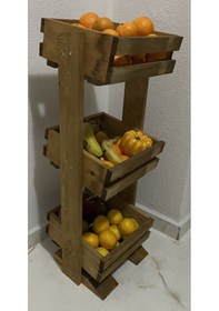 Resim Dekoratif Ahşap Meyve Sebzelik 3 Katlı Kahverengi Renk 