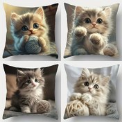 Resim 4 adet Set Sevimli Kedi Desenli Tek Taraflı Baskılı Ev Dekorasyonu Kanepe Yastık Kapağı Kare Polyester Yastık Kapağı Modern Kanepe Dekoratif Yastık Kapağı 