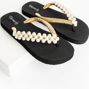 Resim Bermody Sabrina Kadın Gold Taşlı Parmak Arası Acıtmaz Terlik Flip Flops 