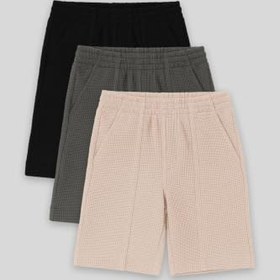 Resim TOMMY LIFE Standart Fit Basic 3lü Paket Siyah-Haki-Bej Erkek Çocuk Şort, 11289 