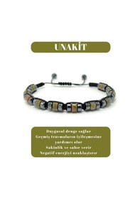 Resim Sertifikalı Unakit Disk Model Doğal Taş Makrome Bileklik Ayarlanabilir Ölçü Yeşil 