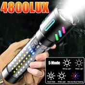 Resim Ultra Parlak 4800 Lümen LED Taktiksel Fener - Dahili Pil ile Şarj Edilebilir, COB Çok Renkli Işık, Uzun Menzilli Aydınlatma, Dayanıklı Alüminyum Alaşımlı & ABS Gövde, 5 Mod, Dış Mekan, Kamp, Seyahat için Type-C Hızlı Şarj, Şarj Edilebilir Fener 