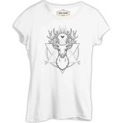 Resim Lord T-Shirt Deer Under Moon Beyaz Bayan Tshirt 