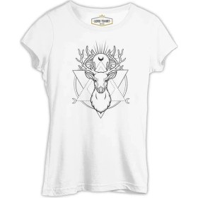 Resim Lord T-Shirt Deer Under Moon Beyaz Bayan Tshirt 