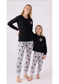 Resim Kız Çocuk Siyah Uzun Kol Pijama Takım Siyah 