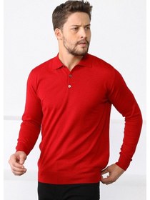 Resim Ferraro Kırmızı Polo Yaka Superfine Erkek Triko Kazak Kırmızı 