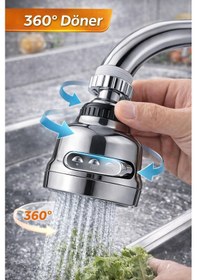 Resim 3 Modlu 360 Derece Döner Krom Musluk Başlığı Su Tasarruflu Mutfak Çeşme Evye Ve Lavabo Batarya Ucu 
