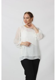 Resim Moda Berray 3243 Kolu Taş Baskılı Şık Bluz Beyaz 