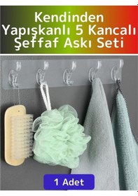 Resim Kendinden Yapışkanlı 5 Kancalı Şeffaf Askılık Mutfak Banyo Kapı Arkası Beyaz 