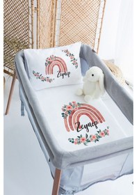 Resim Lilabio %100 Pamuk Saten İsme Özel İsimli 70x120 Park Yatak Nevresim Seti Kırmızı Gökkuşağı 