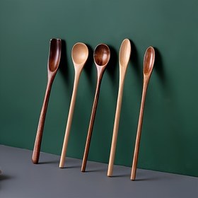 Resim 5 Paket Nanmu Ahşap Uzun Saplı Kahve Kaşığı, 7.8 İnç Doğal Ağaç Karıştırma Çay ve Dondurma Kaşığı, Benzersiz Düğün Hediye Sepeti Temel Ürünler 