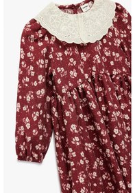 Resim Koton Kız Bebek Uzun Kollu Bebe Yaka Çiçekli Viskon Elbise Bordo 