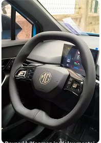 Resim Dikişli Deri Direksiyon Kılıfı Damarlı Siyah Deri Siyah Dikişli Mg Araçlar İçin, 