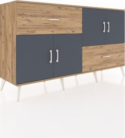 Resim Hyperion Konsol 3 Raflı 2 Çekmeceli 4 Kapaklı 176x44x99 Çam-antra Çam-antrasit/çam 
